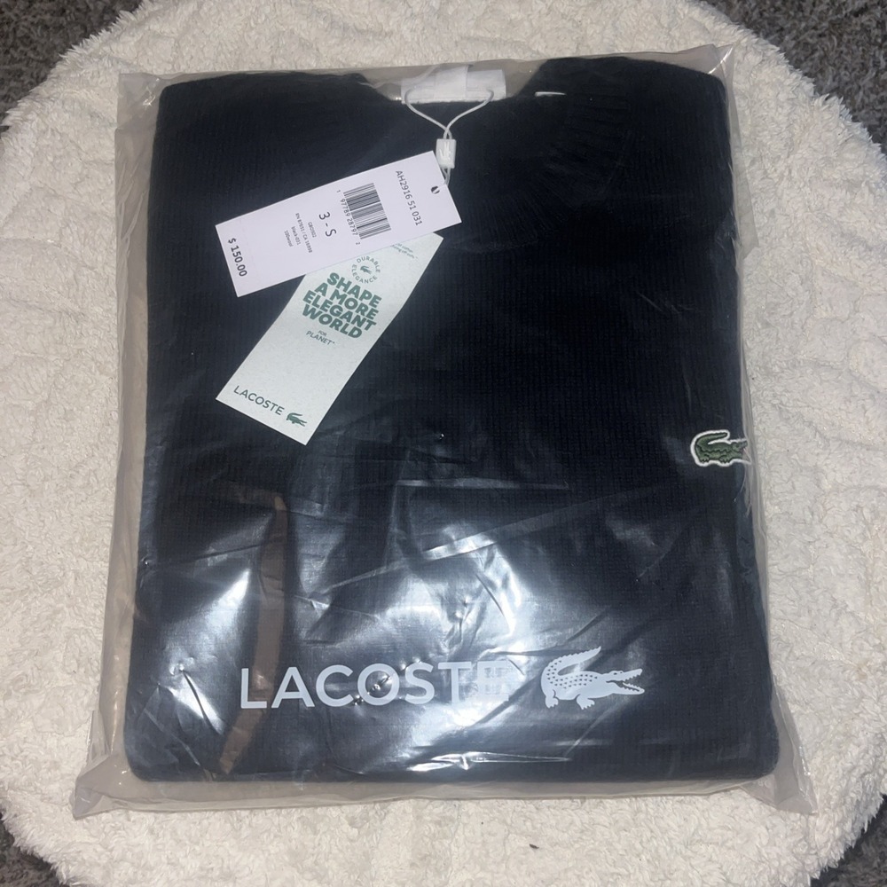Lacoste Mens Carded Wool Crew Neck Sweater Classic Fit Black 3 - S Brand New!